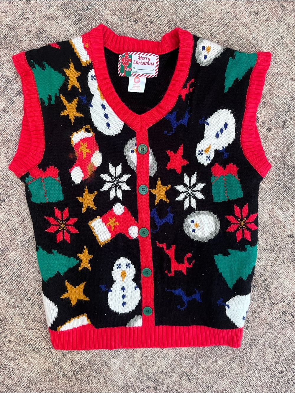 Black Holiday Party Christmas Sweater Vest Size M